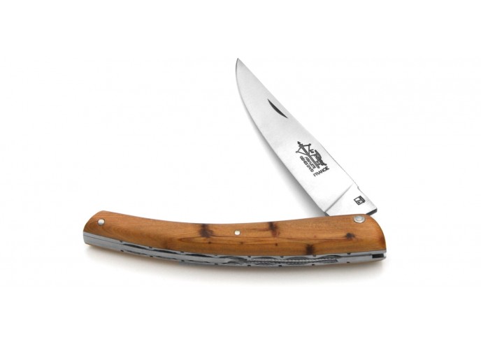 Le Thiers ® folding knife Prestige, hand-chiseled, 12 cm juniper wood handle, matt finish