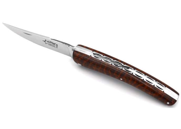 Le Thiers ® pliant Prestige, ciselé main, manche en amourette de 12 cm, finition brillant