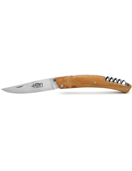 Le Thiers ® folding knife, guilloché with corkscrew, 12 cm juniper wood handle, matt finish