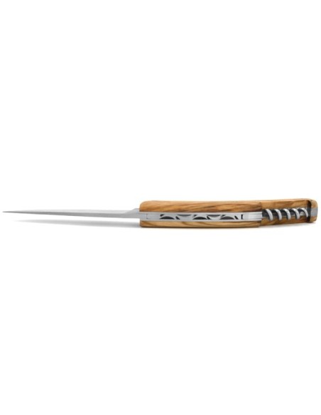 Le Thiers ® pliant, guilloché main avec tire-bouchon, manche en bois d'olivier de 12 cm, finition mat