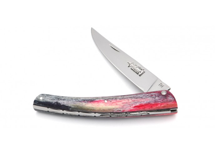 Le Thiers ® folding knife guilloché, 12 cm colored bone handle, shiny finish