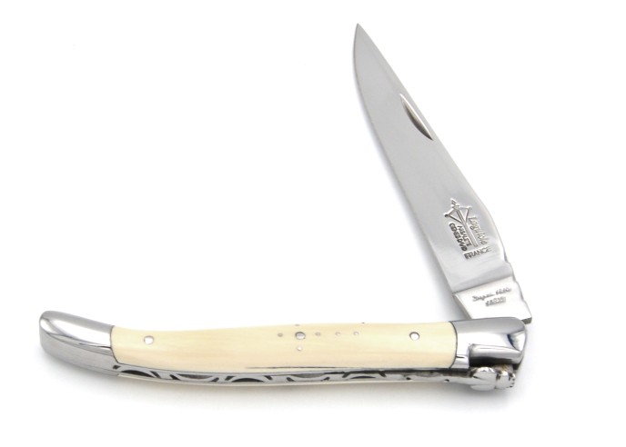 Laguiole pliant Forgé, manche en ivoire de mammouth de 12 cm, finition brillant