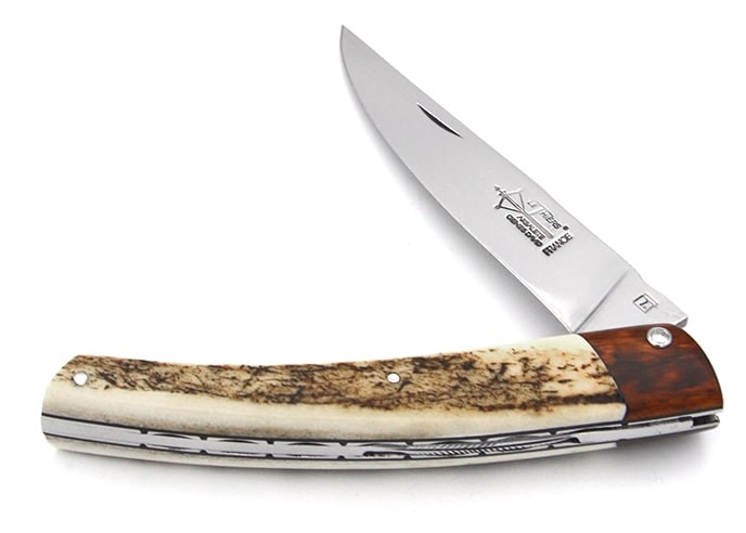 Le Thiers ® folding knife, false bolster in snakewood, 12 cm deer antlers handle, shiny finish