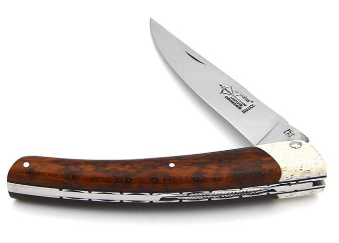 Le Thiers ® folding knife, false bolster in bone, 12 cm snakewood handle, shiny finish