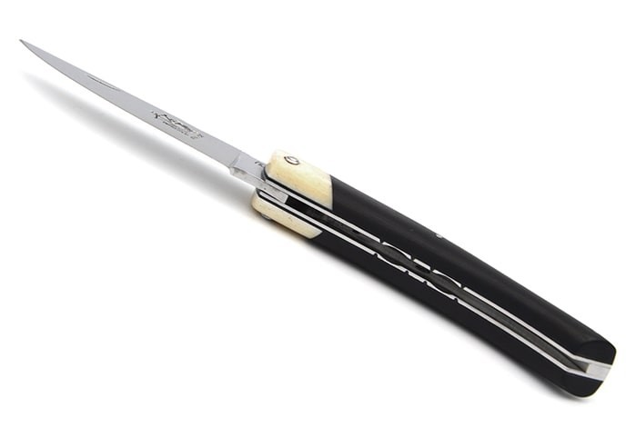 Le Thiers ® folding knife, false bolster in bone, 12 cm ebony wood handle, shiny finish