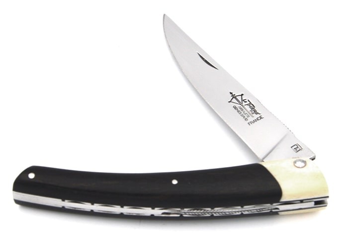 Le Thiers ® folding knife, false bolster in bone, 12 cm ebony wood handle, shiny finish