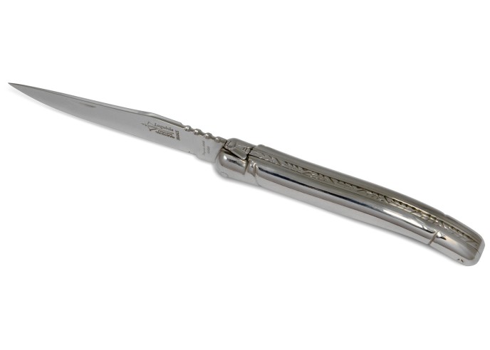 Laguiole Original folding knife, 12 cm full handle in stainless steel, shiny finish