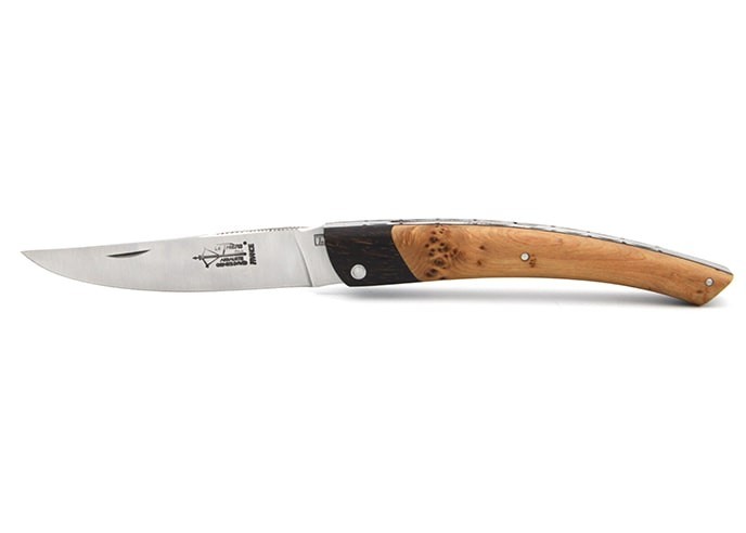 Le Thiers ® folding knife, false bolster in palm wood, 12 cm juniper wood handle, matt finish