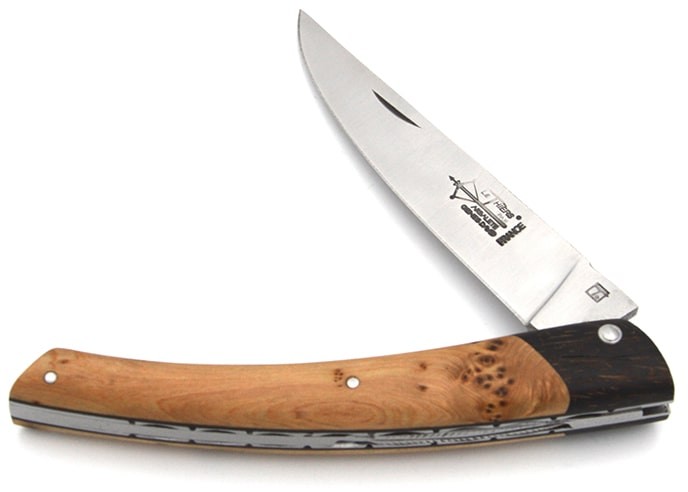 Le Thiers ® folding knife, false bolster in palm wood, 12 cm juniper wood handle, matt finish
