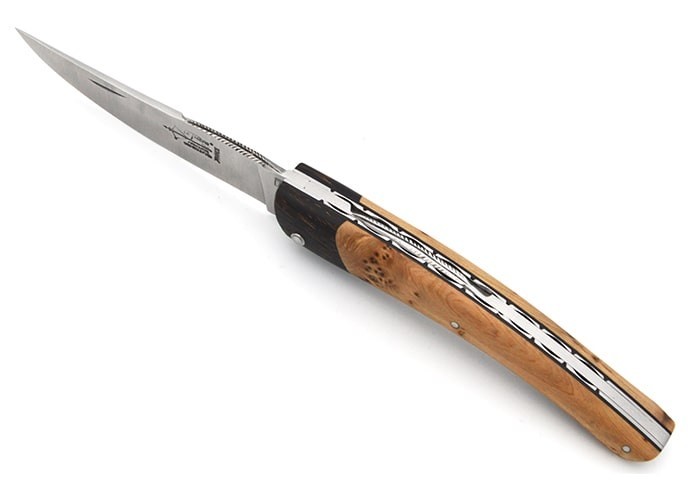 Le Thiers ® folding knife, false bolster in palm wood, 12 cm juniper wood handle, matt finish