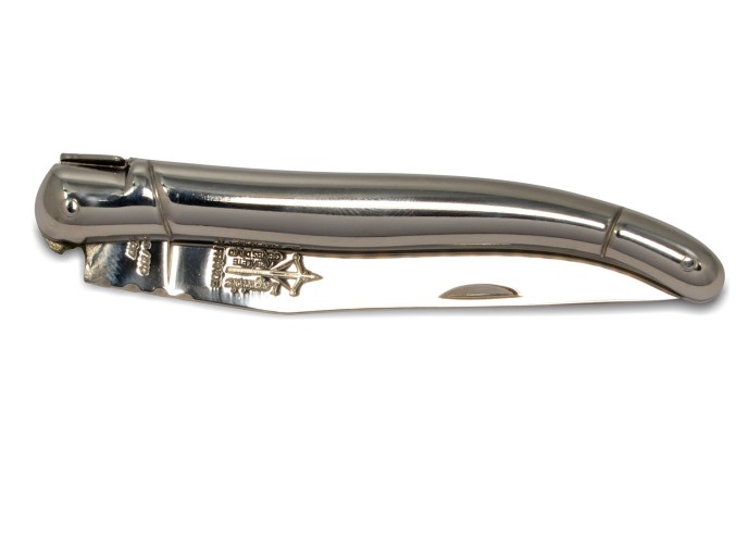Laguiole Original folding knife, 12 cm full handle in stainless steel, shiny finish