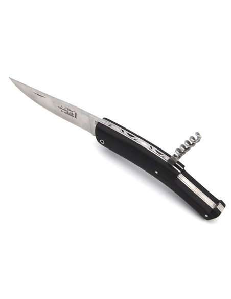 Le Thiers ® pliant, guilloché main avec tire-bouchon, manche en ébène de 12 cm, finition mat