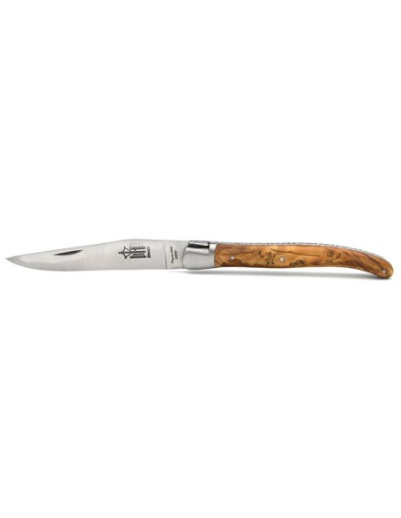Laguiole Prestige folding knife, 12 cm olive wood with a deer motif, matt finish