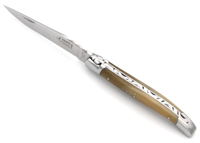 Laguiole Forged folding knife, 12 cm blond horn tip handle with shiny finish