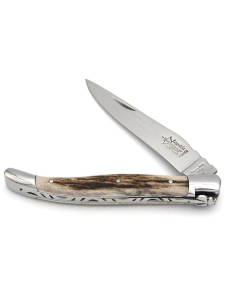 Laguiole pliant Forgé, manche en bois de cerf de 12 cm, finition brillant