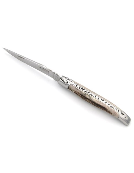 Laguiole pliant Forgé, manche en bois de cerf de 12 cm, finition brillant