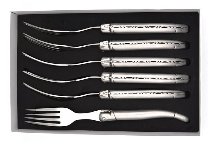 Set of 6 Laguiole forks, stainless steel handle with matt finish