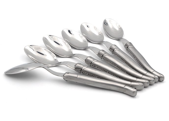 Set of 6 Laguiole soup spoons, stainless steel handle with matt finish