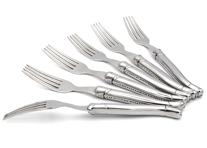 Set of 6 Laguiole forks, all stainless steel handle with shiny finish