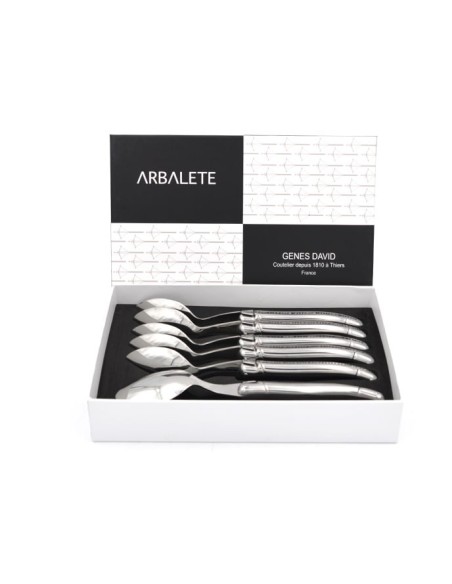Set of 6 Laguiole soup spoons, stainless steel handle, shiny finish