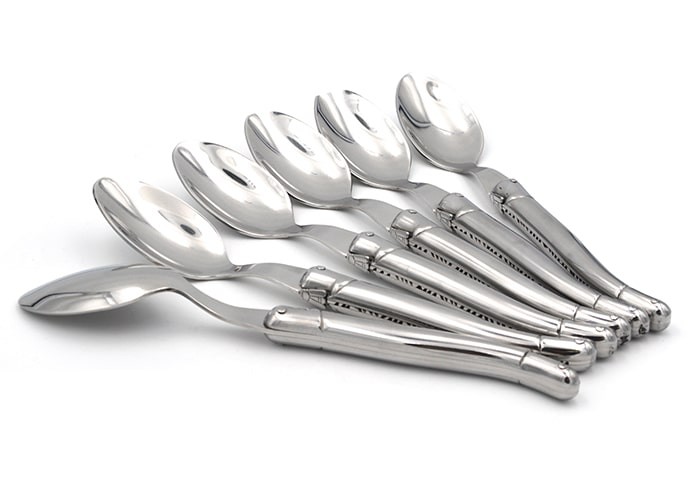 Set of 6 Laguiole soup spoons, stainless steel handle, shiny finish