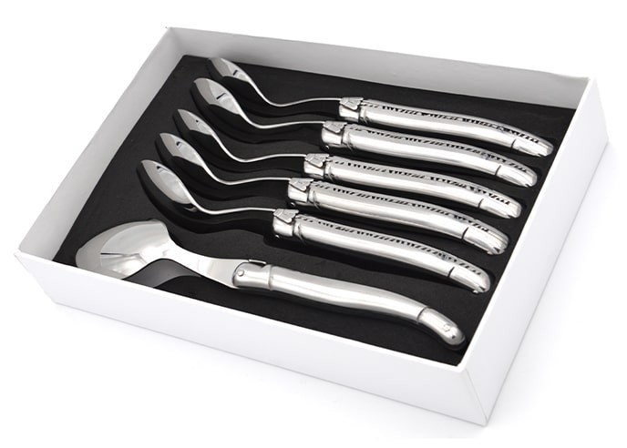 Set of 6 Laguiole soup spoons, stainless steel handle, shiny finish