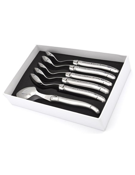 Set of 6 Laguiole soup spoons, stainless steel handle, shiny finish