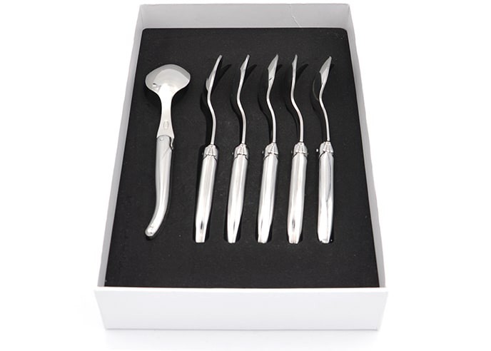 Set of 6 Laguiole tea spoons, stainless steel handle, shiny finish