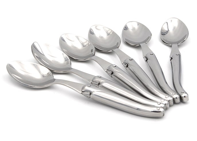Set of 6 Laguiole tea spoons, stainless steel handle, shiny finish