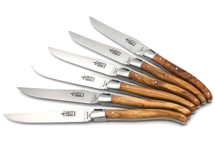 Box of 6 Laguiole Original steak knives, olive wood handle with matt finish