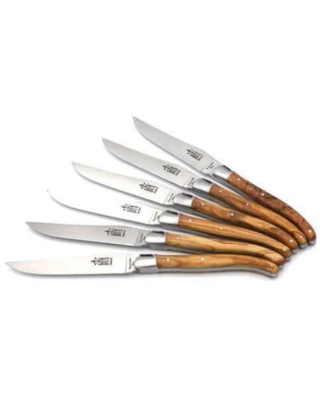 Coffret de 6 couteaux de table Laguiole Original, manche en olivier avec finition mat
