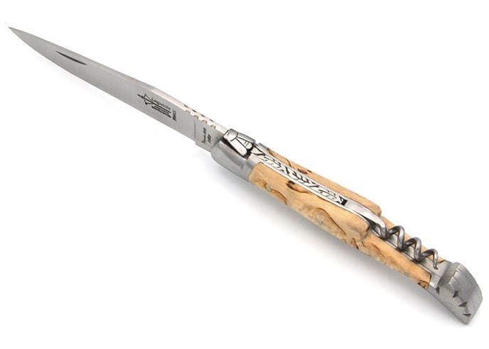 Laguiole pliant Prestige, lame & tire-bouchon, manche en bouleau, finition mat