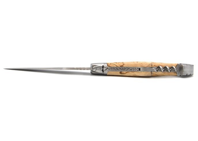 Laguiole pliant Prestige, lame & tire-bouchon, manche en bouleau, finition mat