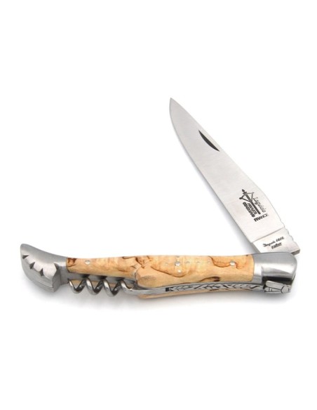 Laguiole pliant Prestige, lame & tire-bouchon, manche en bouleau, finition mat