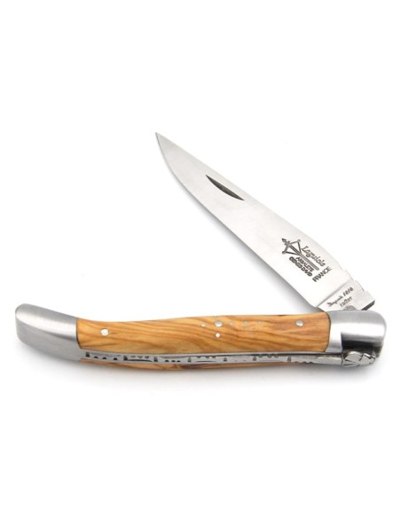 Laguiole pliant Forgé, manche en olivier de 11 cm, finition inox mat