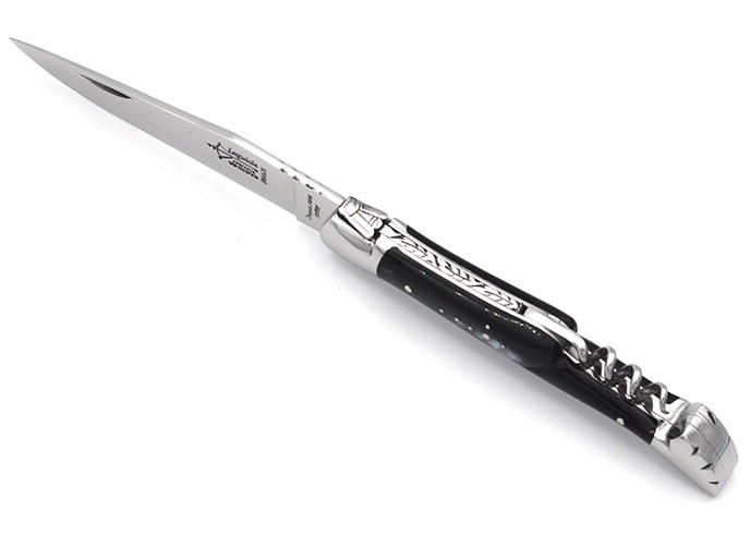 Laguiole pliant Prestige, lame & tire-bouchon, manche en corne de zébu de 12 cm, finition brillant