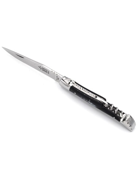 Laguiole pliant Prestige, lame & tire-bouchon, manche en corne de zébu de 12 cm, finition brillant