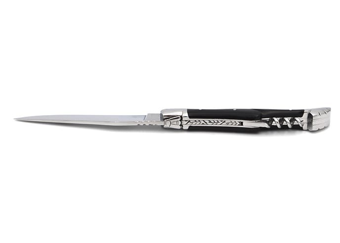 Laguiole pliant Prestige, lame & tire-bouchon, manche en corne de zébu de 12 cm, finition brillant