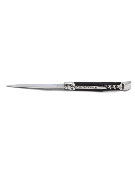 Laguiole pliant Prestige, lame & tire-bouchon, manche en corne de zébu de 12 cm, finition brillant