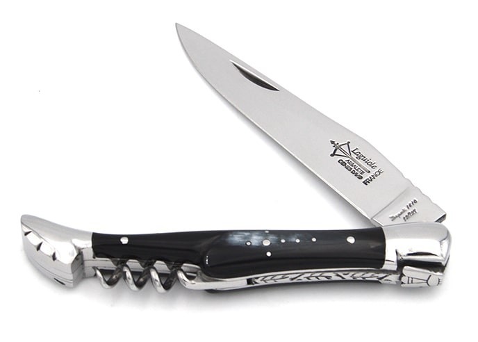Laguiole pliant Prestige, lame & tire-bouchon, manche en corne de zébu de 12 cm, finition brillant