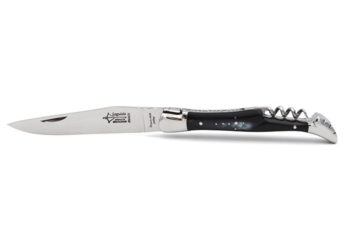 Laguiole pliant Prestige, lame & tire-bouchon, manche en corne de zébu de 12 cm, finition brillant