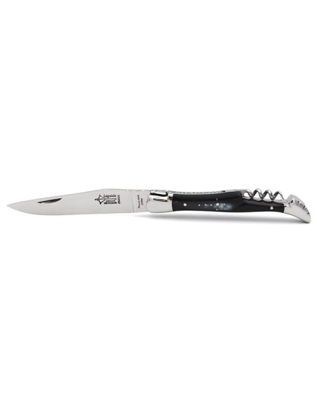 Laguiole pliant Prestige, lame & tire-bouchon, manche en corne de zébu de 12 cm, finition brillant