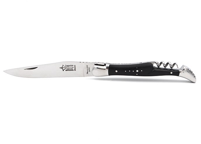 Laguiole pliant Prestige, lame & tire-bouchon, manche en ébène 12 cm, finition brillant