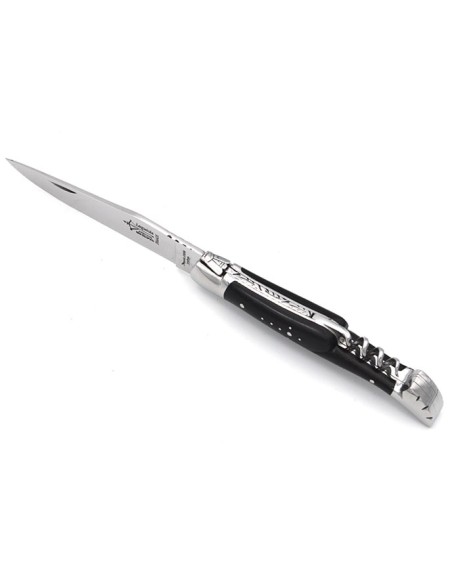 Laguiole pliant Prestige, lame & tire-bouchon, manche en ébène 12 cm, finition brillant
