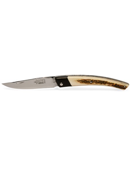 Le Thiers ® Prestige folding knife, false bolster in ebony wood, 12 cm deer antler handle, shiny finish