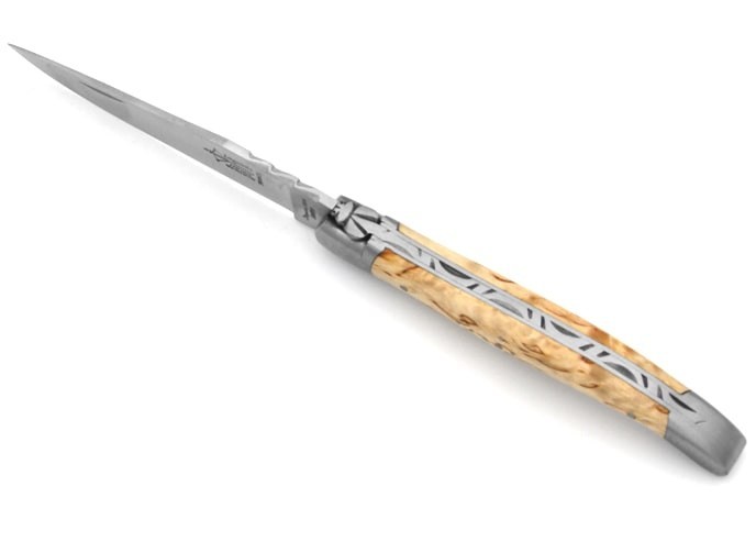 Laguiole pliant forgé, manche en bouleau de 12 cm,  finition mat