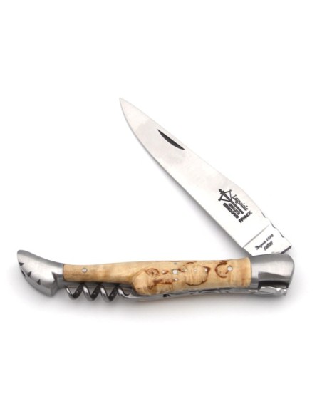 Laguiole pliant forgé, lame et tire-bouchon, manche en bouleau de 12 cm, finition mat