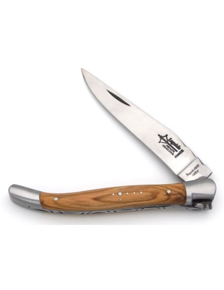 Laguiole pliant Forgé, manche en olivier de 12 cm, finition mat