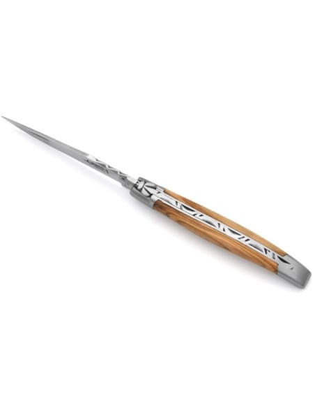 Laguiole pliant Forgé, manche en olivier de 12 cm, finition mat