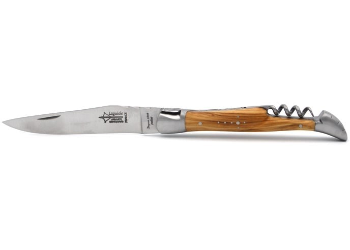 Laguiole folding knife Forged, blade and corkscrew, 12cm olive wood handle with matt finish